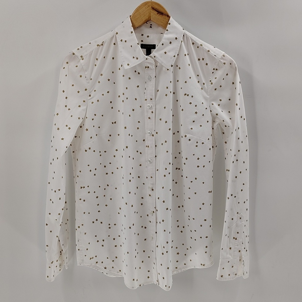 Talbots Button Down Top Small Gold Star Long Sleeve Cotton Blouse